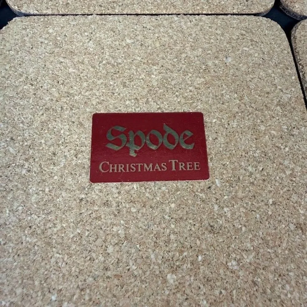 Set of 6 Spode Christmas Tree Cork/Acrylic Finish 4.25 in Coasters, Made England